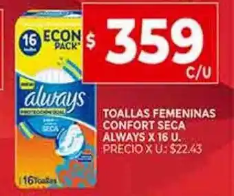 Supermercados DIA Toallass femeninas confort seca always oferta