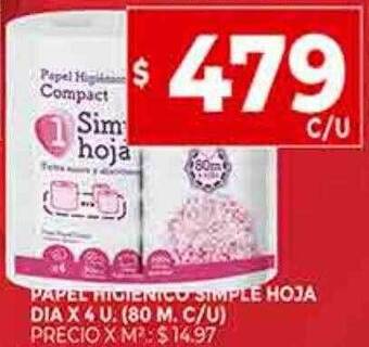 Supermercados DIA Papel higienico simple hoja dia oferta