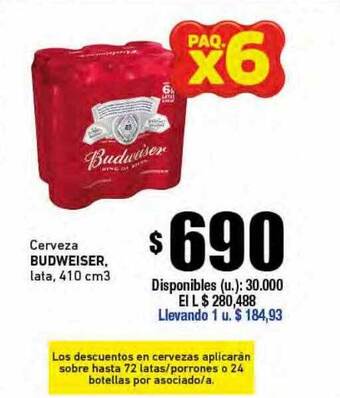 Cooperativa Obrera Cerveza budweiser oferta