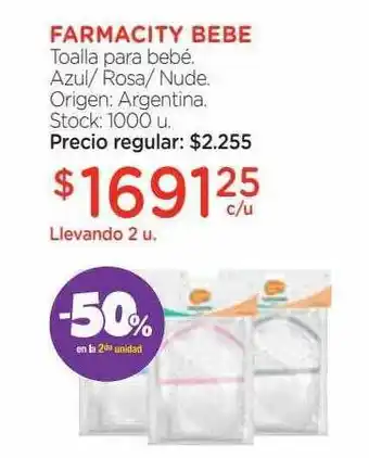 Farmacity Farmacity bebe toalla para bebé -50% en la 2da unidad oferta