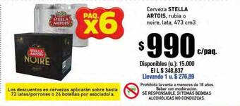 Cooperativa Obrera Cerveza stella artois rubia o noire oferta