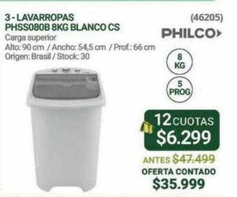 Hendel Lavarropas phss080b 8kg blanco cs philco oferta