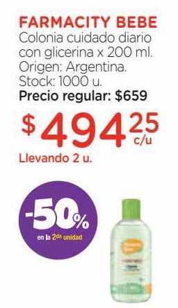 Farmacity Farmacity bebe colonia cuidado diario con glicerina -50% en la 2da unidad oferta