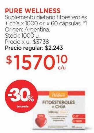 Farmacity Pure wellness suplemento dietario fitoesteroles + chia -30% descuento oferta