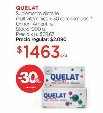 Farmacity Quelat suplemento dietario multivitamínico -30% descuento oferta