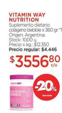 Farmacity Vitamin way nutrition suplemento dietario colágeno bebible -20% descuento oferta