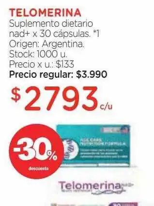 Farmacity Telomerina suplemento dietario nad+ -30% descuento oferta