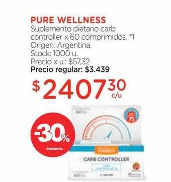 Farmacity Pure wellness suplemento dietario carb controller -30% descuento oferta