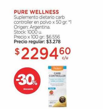 Farmacity Pure wellness suplemento dietario carb controller en polvo -30% descuento oferta