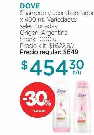 Farmacity Dove shampoo y acondicionador -30% descuento oferta