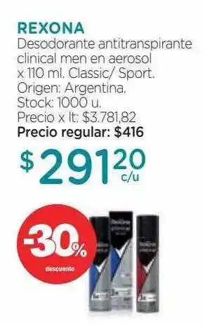 Farmacity Rexona desodorante antitranspirante clinical men en aerosol -30% descuento oferta