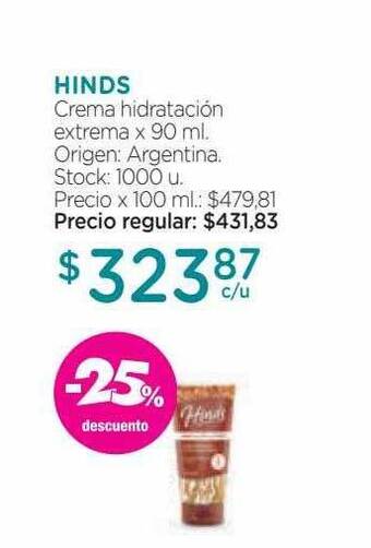 Farmacity Hinds crema hidratación extrema -25% descuento oferta