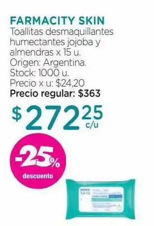 Farmacity Farmacity skin toallitas desmaquillantes humectantes jojoba y almendras -25% descuento oferta