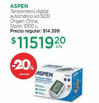 Farmacity Aspen tensiometro digital automático kd 5031 -20% descuento oferta