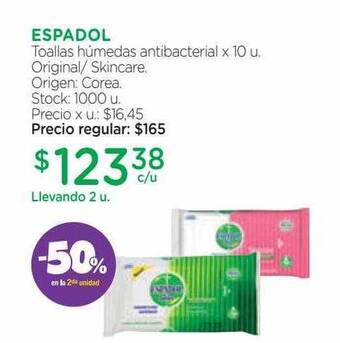 Farmacity Espadol toallas húmedas antibacterial -50% en la 2da unidad oferta