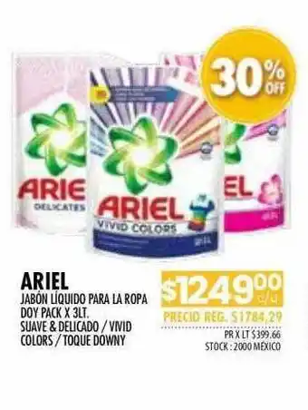 Pigmento Ariel jabón liquido para la ropa doy pack oferta