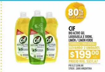 Pigmento Cif bio active gel lavavajilla limón limón verde oferta