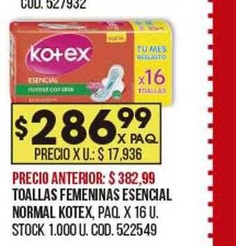 Coto Toallas femeninas esencial normal kotex oferta