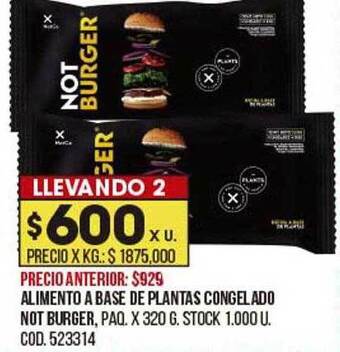 Coto Alimento a base de plantas congelado not burger oferta