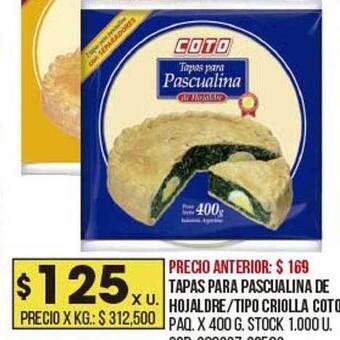 Coto Tapas para pascualina de hojaldre tipo criolla coto oferta