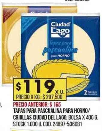 Coto Tapas para pascualina para horno criollas ciudad del lago oferta