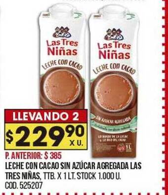 Coto Leche con cacao sin azúcar agregada las tres niñas oferta