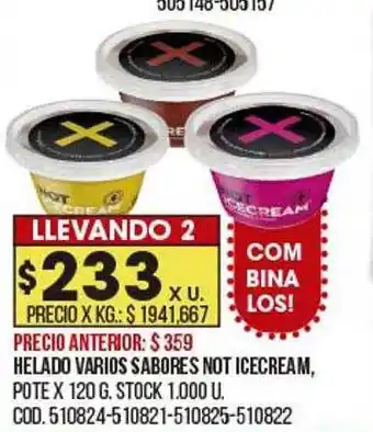 Coto Helado varios sabores not icecream oferta