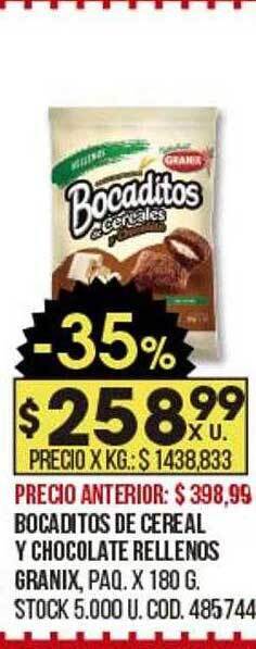 Coto Bocaditos de cereal y chocolate rellenos granix oferta