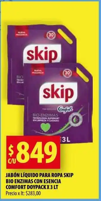 Punto Mayorista Jabón líquido para ropa skip bio enzimas con esencia comfort doypack oferta