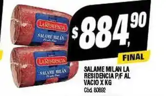 Supermercados Yaguar Salame milan la residencia pf al vacio oferta
