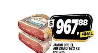 Supermercados Yaguar ARTESANO JAMON CRU. EL 1/2 X KG oferta