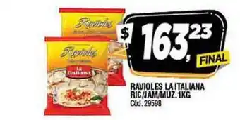 Supermercados Yaguar RAVIOLES LA ITALIANA RIC/JAM/MUZ. 1KG oferta