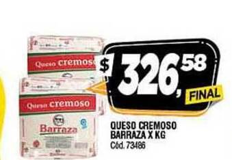 Supermercados Yaguar BARRAZA QUESO CREMOSO X KG oferta