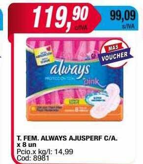 Maxiconsumo T. fem. always ajusperf c a. oferta