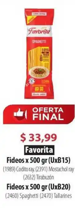 Parodi Favorita Fideos x 500 gr (UxB15), (UxB20) oferta
