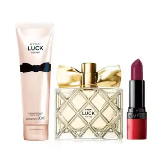 Avon Set x3 perfume luck la vie + locion corporal + labial 8 en 1 wine oferta