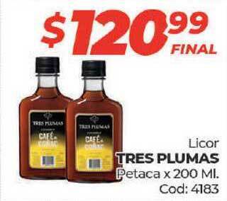 Diarco TRES PLUMAS Licor Petaca x 200 Ml. oferta