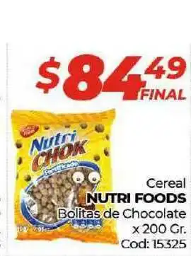 Diarco NUTRI FOODS Cereal Bolitas de Chocolate x 200 Gr. oferta