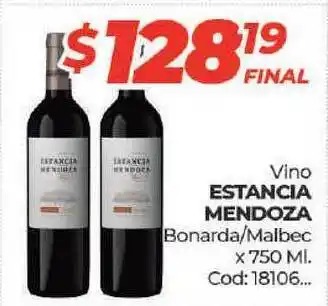 Diarco ESTANCIA MENDOZA Vino Bonarda/Malbec x 750 Ml. oferta