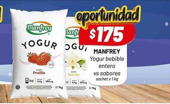 Almacor Manfrey yogur bebible entero vs sabores oferta