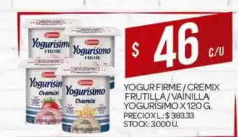 Supermercados DIA La Serenisima Yogurísimo Yogur Firme Cremix Frutilla Vainilla x 120g oferta