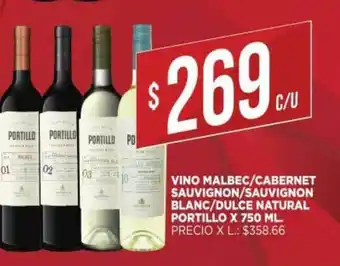 Supermercados DIA Portillo Vino Malbec Cabernet Sauvignon Sauvignon Blanc Dulce Natural x 750ml oferta
