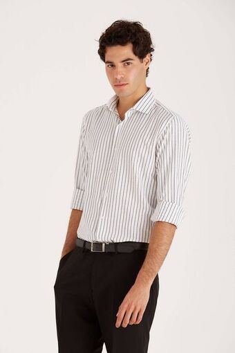 Macowens Camisa de vestir rayada negra oferta