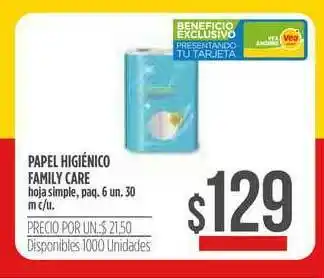 Supermercados Vea Family Care Papel Higiénico 6un. 30m oferta