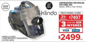 Carrefour Klindo Aspiradora Sin Bolsa KVC14BL-20L oferta