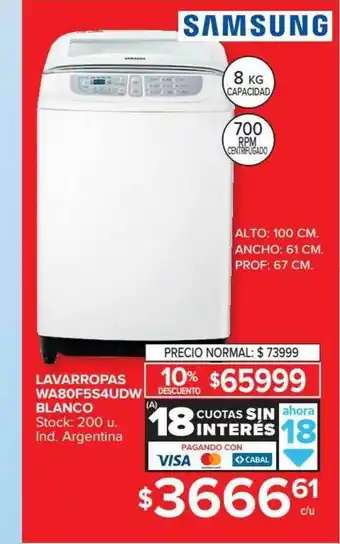 Carrefour Samsung Lavarropas WA80F5S4AUDW Blanco oferta