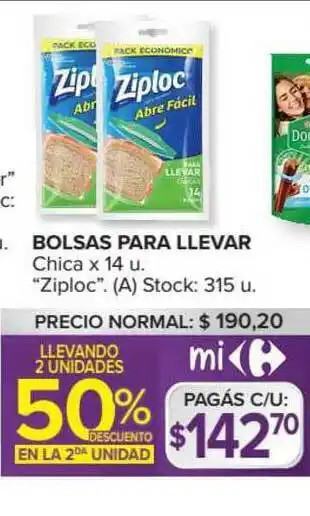Carrefour Market Ziploc Bolsas Para Llevar x 14u oferta