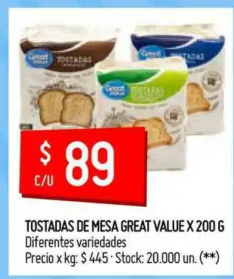Walmart Great Value Tostadas De Mesa X 200 G oferta