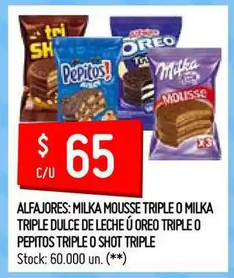 Walmart Alfajores: Milka Mousse Triple O Milka Triple Dulce De Leche Ú Oreo Triple O Pepitos Triple O Shot Triple oferta
