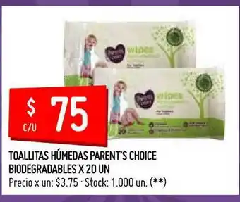 Walmart Parent's Choice Biodegradables Toallitas Húmedas x 20un oferta